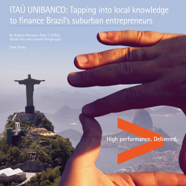 Cover of the Accenture case study on Itaú Unibanco, showing hands framing the Christ the Redeemer statue in Rio de Janeiro